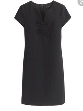 J Crew Classic Black Short Sleeve Bow Front Shift Dress